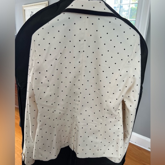 Cream and black polka dot blazer with piping and gold buttons. Size 4. - Picture 3 of 16